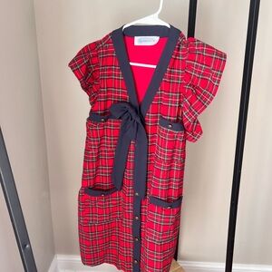 Big water blue sky Red Plaid Sleeveless Dress with Bow Womens size medium